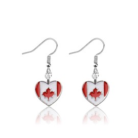 CENWA Canada Flag Heart Charm Earring/Keychain Flag Gift Canada Flag Gift National Flag Gift Canada Maple Leaf Jewelry (Canada Flag earrings CA)
