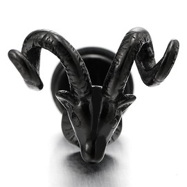 Mens Womens Black Goat Horn Stud Earrings in Stainless Steel, Screw Back, 2 pcs