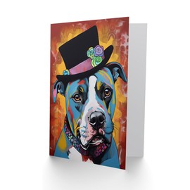 Artery8 Top Hat Pitbull Dog Lover for Him or Her Man Woman Birthday Thank You Congratulations Blank Art Greeting Card