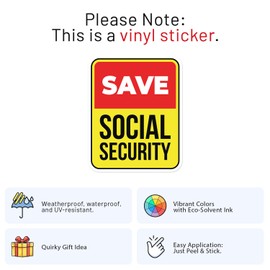 US Protests Save Social Security Sticker - Waterproof Vinyl Decal for Car Bumper, Laptop, Water Bottle, Bookcase, Phone Cases, Wall, and Window, Size - 3'' Longer Side