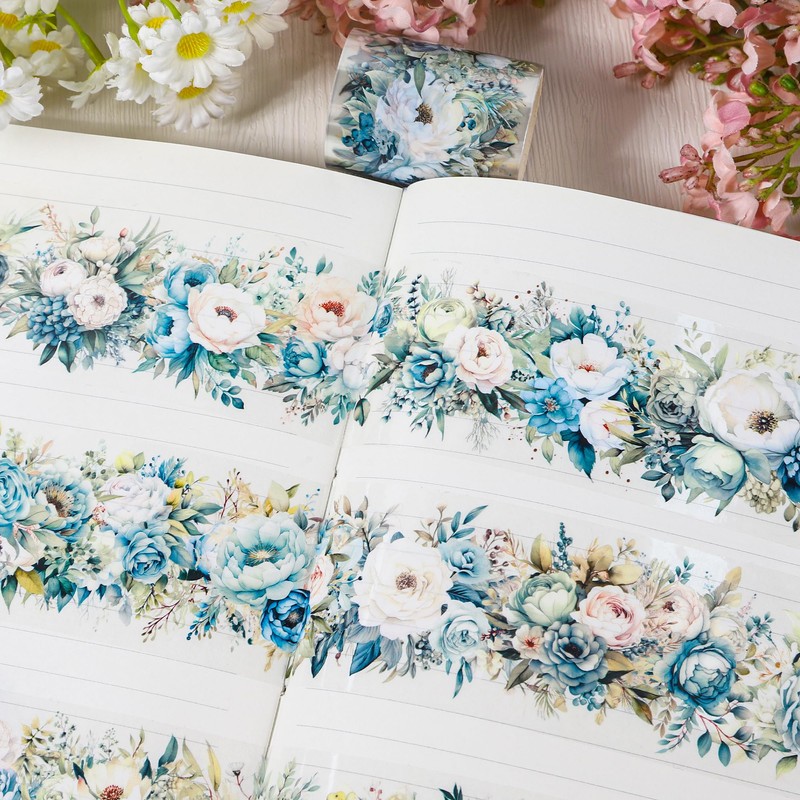 Sitsink Flower PET Tape for Journaling - Green Blue Flower