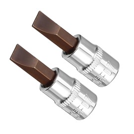 CoCud FD7 Slotted Bit Socket 7mm 1/4" Drive S2 Steel CR-V Power Impact Socket Flat Head Screwdriver Bits - (Applications: for Fastening Machinery Screws), 2-Pieces