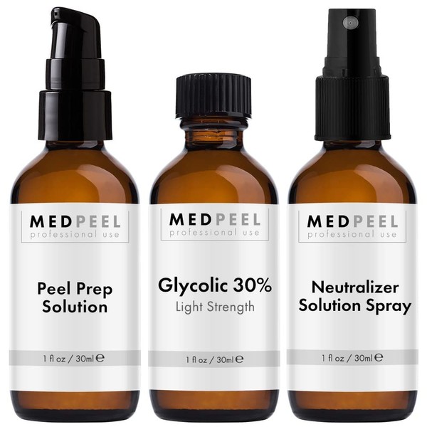 MedPeel Glycolic Acid 30% Essential Peel Kit, Includes Peel, Prep, Neutralizer, Light Strength Chemical Face Peel, Minimize Fine Lines, Wrinkles, Dark Spots, All Skin Tones, 1oz/30ml (Kit of 3)
