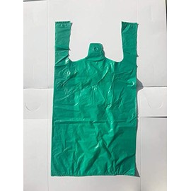 Pack of 100 'Vest' Style Coloured Plastic Carrier Bags - 11" x 17" x 21" (18 micron) Uk Store 247 (Green)