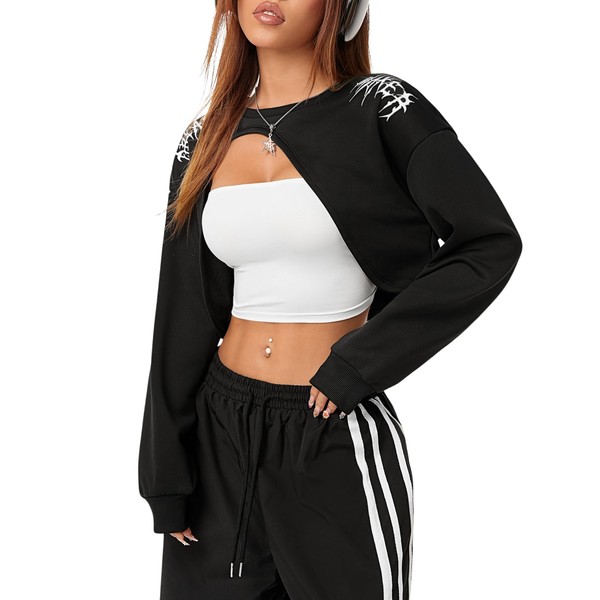 SweatyRocks Women's Goth Crop Tops Cut Out Front Super Cropped