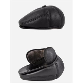 Ardorion Men's Flat Cap Lined Peaked Cap with Ear and Neck Protection Autumn Winter Hat Warm with Ear Flaps Flat Cap, black