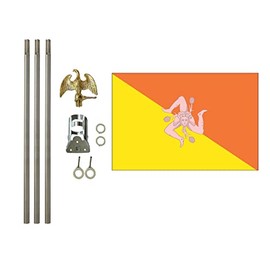 Sicily 3x5 ft Outdoor Flag and Flag Pole Set, Combination Comes with a 3x5 ft Polyester Flag a 6 ft long 3/4 inch Diameter Aluminum Pole with Bracket (Sicily)