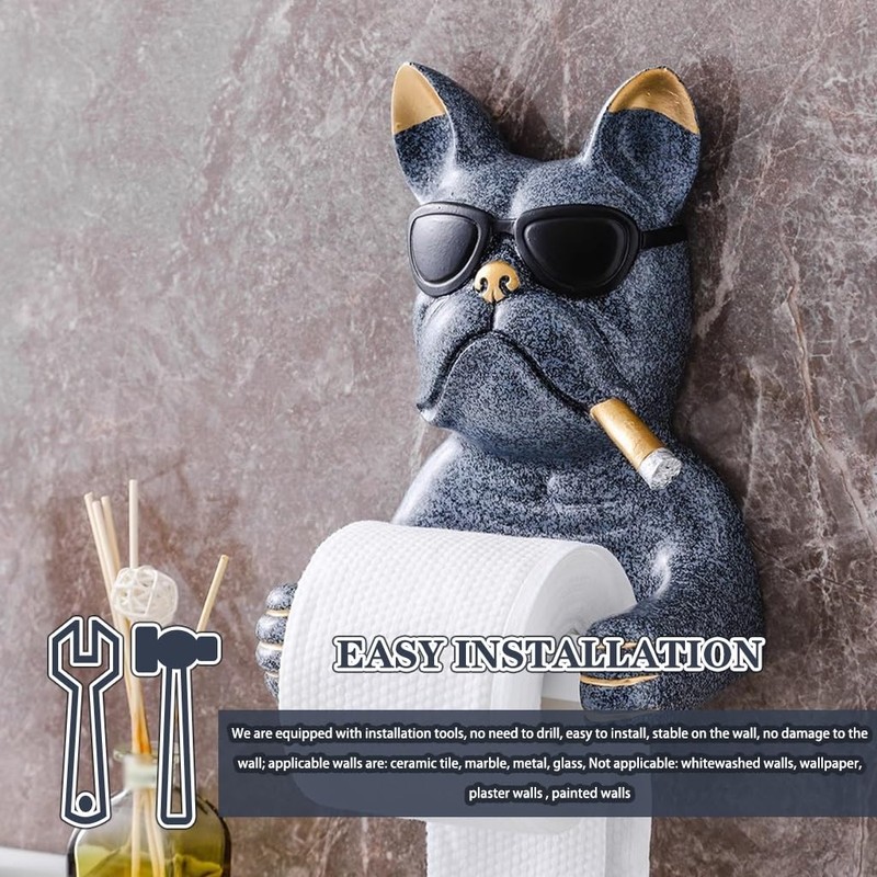 Tissue Roll Dispenser Cute Bulldog-Shaped Toilet Paper Holder, Creative Wall