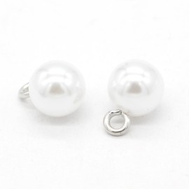 USOSOU 50 botones redondos de perlas de plástico de 10 mm, con vástago, para costura, vestido de boda, camisa, decoraciones hechas a mano (blanco)