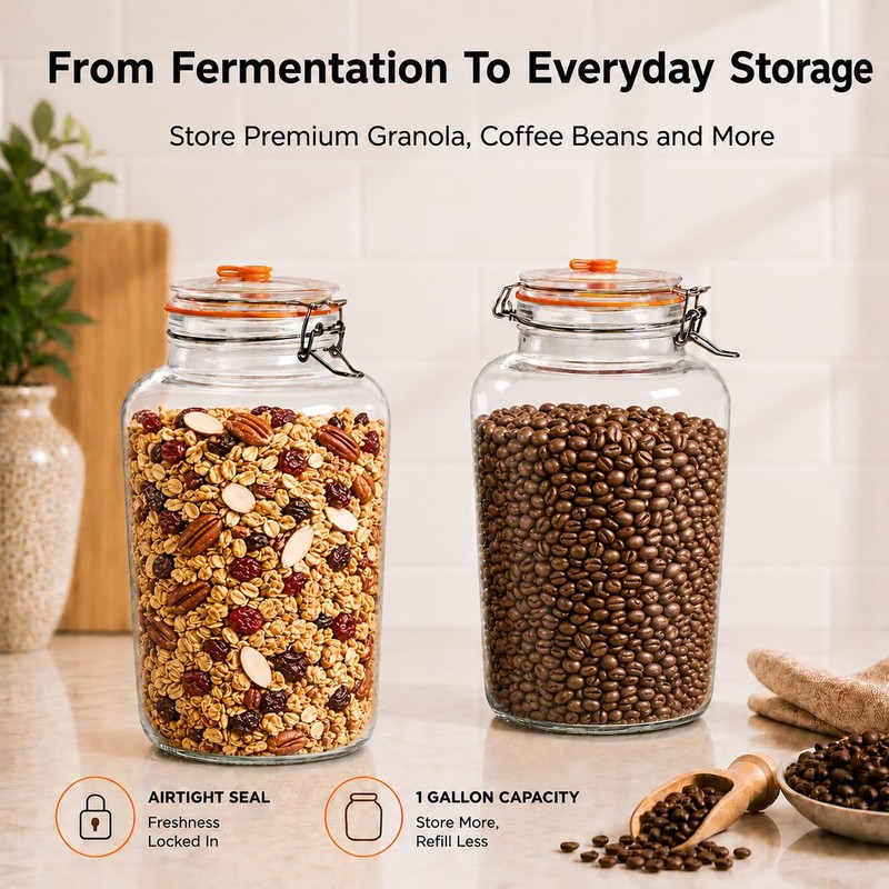 Glolaurge 1 Gallon Fermentation Jars with Airlocks & Glass Weights,