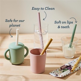 Esembly Reusable Silicone Straws - Easy-Open & Clean Design | BPA-Free, Hot & Cold Drink Compatible | 4-Pack Sustainable Straws - Fantastic Fungi