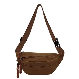 Cord Bum Bag for Men and Women, Crossbody Waist Bag, Shoulder Bags, Chest Bag, Cord Adult with 3 Pockets and Adjustable Lightweight Belt Bag for Boys, Sporty, Hiking, brown, Adult with 3 pocket