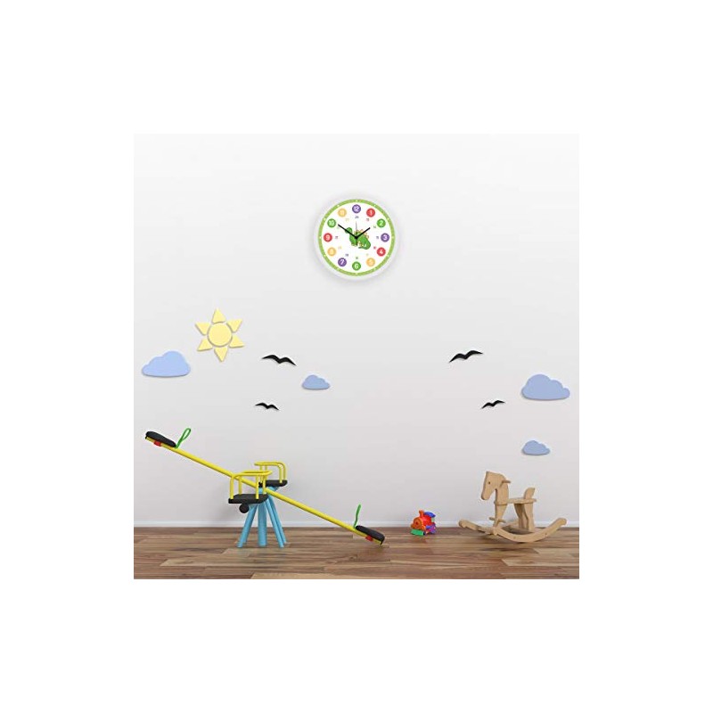 GRAVURZEILE Children's Wall Clock Dino Motif - Silent Children's Wall