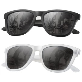 KALIYADI Sunglasses Men Women Polarised and UV Protection Classic Rectangle Stylish Outdoor Sun glasses-2 pairs (Matte black-Grey & Transparent-Grey)