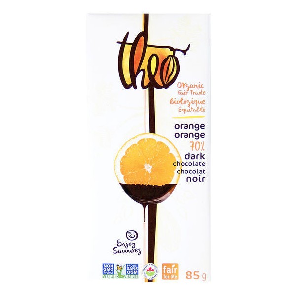 Theo Organic and Fair Trade 70% Dark Chocolate, Orange / 85 grams