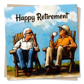 Beautiful Happy Retirement Card for a Colleague or Loved One - Painting, Couple, Relaxing, Drinking Tea - For a Parent, Grandparent, Relative, Friend