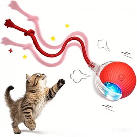 Interactive Cat Toy Rolling Ball with Tail Rope for Indoor Cats, Electric 360° Smart Automatic Moving Dog Toy to Keep Them Busy, Peppy Pet Snappy Tail Cat Toy