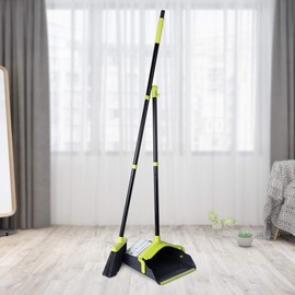 Long Handle Broom and Dustpan Set Broom Set Cleaning Supplies Upright Dust Pan Combo for Home Kitchen Office Lobby Floor Indoor Outdoor Dustpan Broom Set