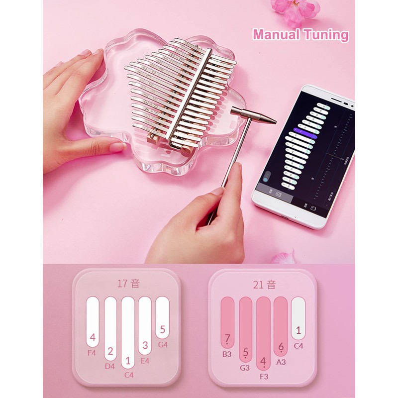 BOTOWI 21 Keys Clear Kalimba Thumb Piano Complete Pack, Sakura