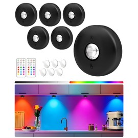 Yiliaw LED-Pucklichter mit Fernbedienung, magnetische AAA-betriebene Leuchten, Unterbauleuchten, Tippleuchten mit Dimmer & Timer für Küche, Schrank, Regal – 6er-Pack, Schwarz