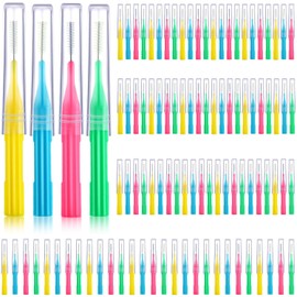 100 piezas de cepillos para limpiador, cepillo interdental, palillo de dientes, cabezal de hilo dental, higiene bucal, herramienta de limpieza de dientes (azul claro, rosa, amarillo, verde claro)