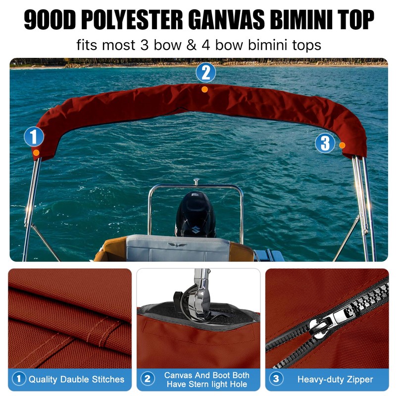 3Bow Bimini Top Storage Boot Cover with Light Hole Bimini