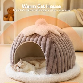 Galatée Cat Cave Bed, Cartoon Cute Cat House, Small Cat Tent Bed House with Removable Washable Cushion Cushion, Warm Dog Bed, Cat Beds for Indoor Use (M, Grey)