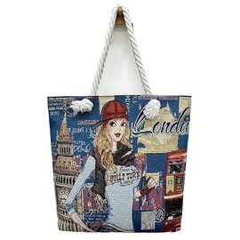 Aesthetic Canvas Tote Bag - Embroidered Handbags for Women with Zipper, Large Capacity Casual Shopping Bag for Beach School Work Travel, 17.7"(L) x2.8"(W) x16.1"(H) - Cute Girl
