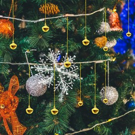 Jingle Bells, 100PCS Gold & Silver 5 Sizes Metal Christmas Jingle Sleigh Bell 6mm to 14mm Mini Craft Beads for DIY Festival Home Decorations A3LD (gold)