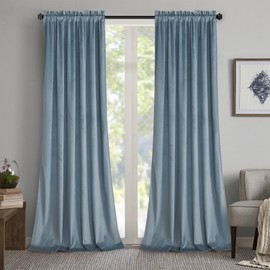 Roslynwood Stone Blue Velvet Curtains Block Light - Classic Solid Christmas Decorative Thermal Insulated Room Darkening Window Drapery for Living Room, W52 x L108-inch, 2 Panels/Rod Pocket