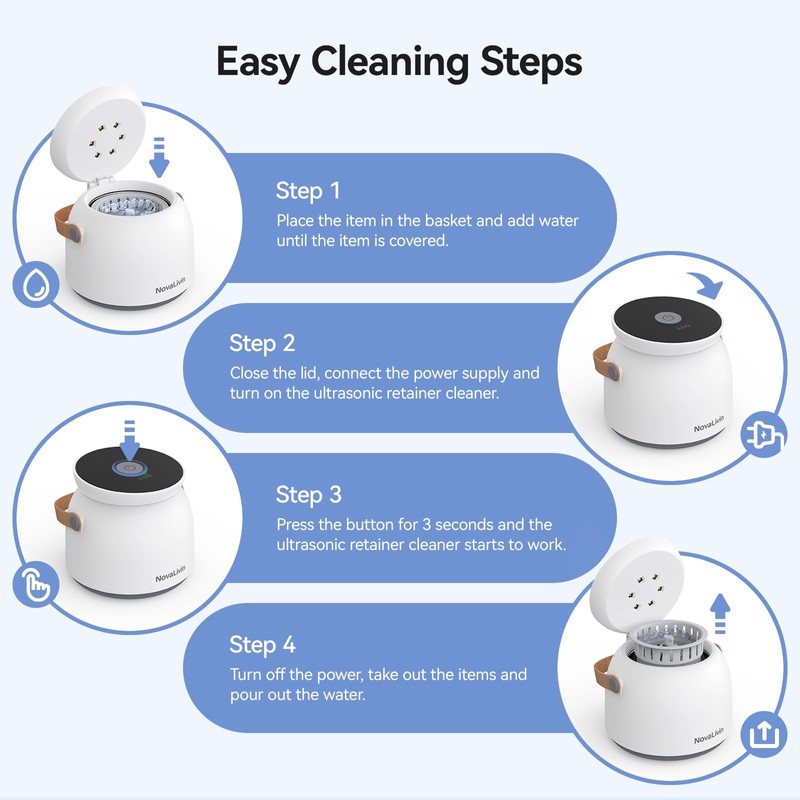 Ultrasonic Retainer Cleaner, 45kHz 3 Modes with for Aligner, Mouth