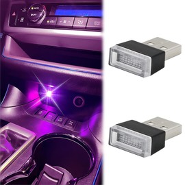 2 PCS USB LED Car Interior Night Light Atmosphere Lamp, Mini USB LED Decoration Light Ambient Interior Light, Pink Purple USB Portable Car Ambient Lighting Kit, USB Night Light for all Car Interiors