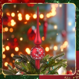 Hukermoon Glass Christmas Tree Topper, 26 cm Christmas Tree Topper, Matte Star Tip, Christmas Tree Decoration Topper, Christmas Tree Topper (Matte Red)