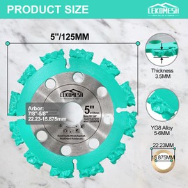 LEKOMESH Carbide Wood Cutting Disc - 125mm Cut off Wheel for Root, Wood Cutting Disc with 22.23 Arborarbor, Circular Cutting Disc for Root Trunk Wood Hard Rubber Plastic