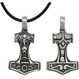 Jewelry Trends Pewter Two Sided Thor's Hammer Pendant with 18 Inch Black Leather Necklace