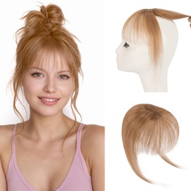 Hairro Clip On Bangs Human Hair Bangs Hair Clip In Bangs 3D 360°Cover Topper With Bangs Wispy Air Bangs Hair Pieces Fake Bangs For Women 8 Inches 10g #06 Light Brown