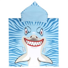com-four® Bath Poncho with Hood, Beach Towel with Shark Motif, Hooded Throw for Beach, Swimming Pool and Bathroom, Soft Towel for Covering (Poncho Shark)