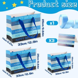 ZHIHUI Happy Birthday Gift Bag, Blue Decorations, Large Medium Small Gift Bags with Tissue Paper, Ribbon and Greeting Cards, for Baby Boys Teens Mens Party Gift Wrapping