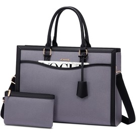 LOVEVOOK Laptop Tote Bag for Women, 15.6 inch Lightweight Canvas Office Work Bag Briefcase, Large Capacity Teacher Computer Bag Handbag for Travel Business,2pcs Set Canvas/Haze Blue