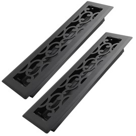 Howeall 2x12 Inches 2 Pack Heavy Duty Walkable Floor Register - Easy Adjust Air Supply Lever Decorative Floor Vent Covers - Savannah Design Vent Covers for Home - Matte Black