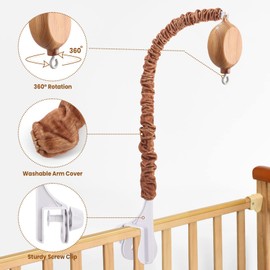 Floor-Standing Crib Mobile Arm with Music Box - 65 Inch Mobile Arm for Crib - 100% Beech Wood - Crib Mobile Motor - Volume Control - 35 Lullabies - Wooden Nursery Decor - Baby Mobile Hanger