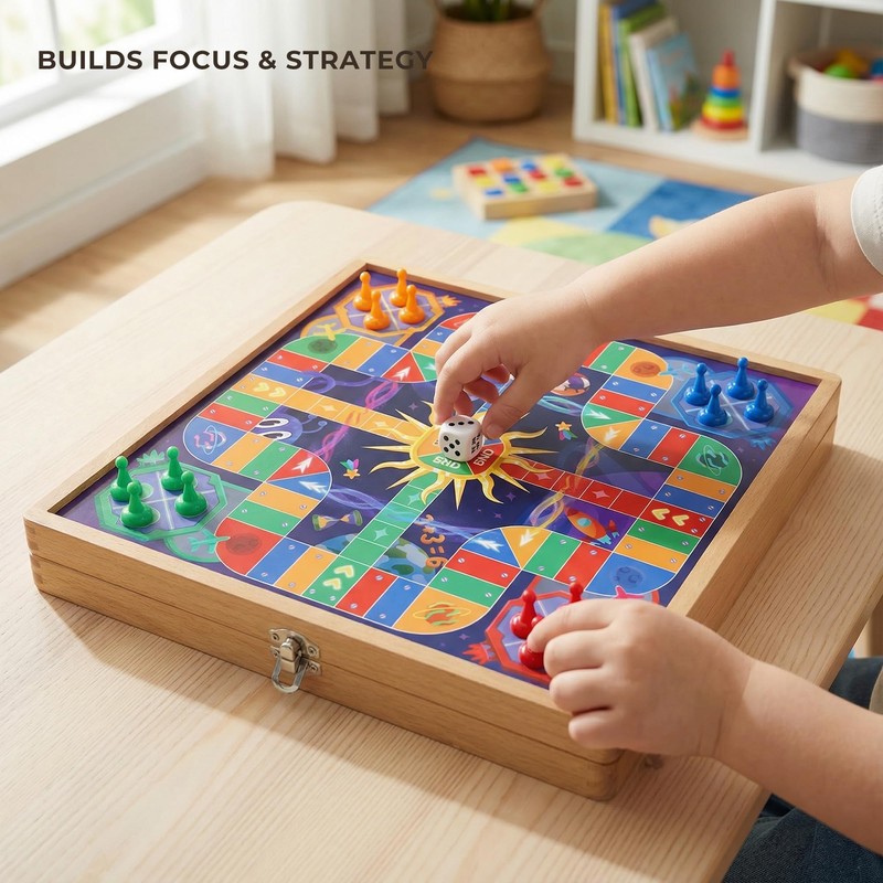 SAIHE 5-in-1 Magnetic Wooden Board Game Set, Premium Beech Wood