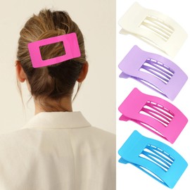 Flat Hair Clips for Women Girls, Pink Lay Flat Claw Clips, Strong Hold Large Side Hair Clip All Hair Types, French Duck Billed Non Slip Grip Daily Styling Hair Jaw Claw Clip