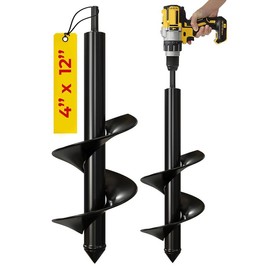 Auger Drill Bit for Planting 2 Pack 1.6 x 16 Inch & 3.5 Set - Garden Spiral Hole and Bulb Planter Tool Umbrella Holes - Compatible with 3/8 Hex Drive - Size: 4 x 12 Inch