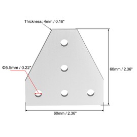 sourcing map T Shape Outside Joining Plate, 60mm x 60mm x 4mm with 5-Hole Joint Bracket for 2020 Aluminum Profile, 4 Pcs (Silver)