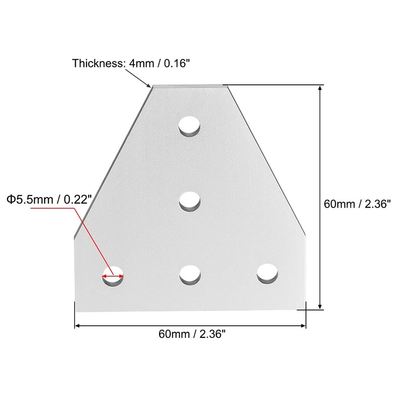 sourcing map T Shape Outside Joining Plate, 60mm x 60mm