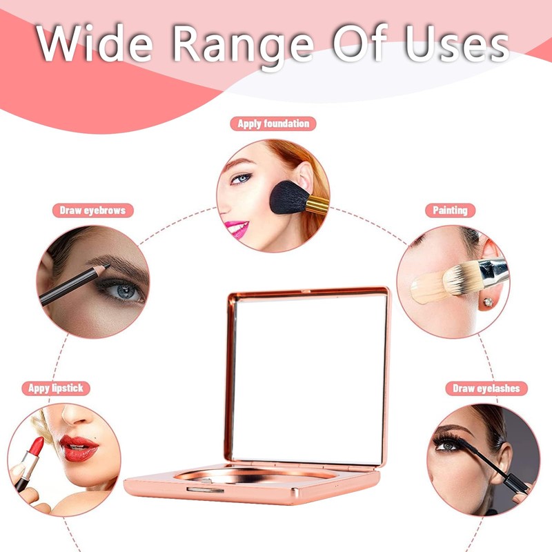 HAPUTDY Mini espejo de maquillaje elegante, portátil 1X/2X lupa (rosa)