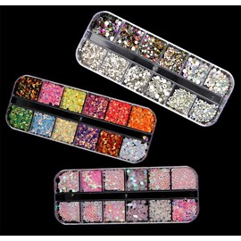 Ranvi 3000 Pieces (5 Boxes) Nail Art Rhinestones Kit Nail Rhinestones with 1 Piece, Multicoloured Stud Earrings Horse Eye Rhinestones for Nail Art Decorations