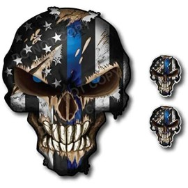 Decals by Haley 3X BLUE LIVES MATTER USA AMERICAN FLAG SKULL STICKER DECAL CAR TRUCK WINDOW