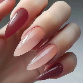 24 Pcs Red Press on Nails Medium Almond - MINGCHUN Summer Ombre Fake French Nails Press ons Nail Art Tips with Design Full Cover Acrylic False Nails on Nails on Nails for Women Girls